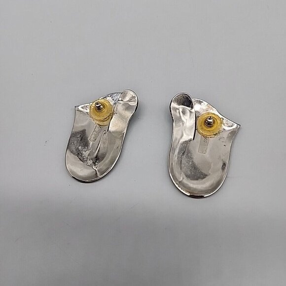 Vintage Metal Earrings Silver Blue Pierced 70s - Picture 4 of 4